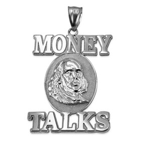 White Gold MONEY TALKS Benjamin Franklin Hip-Hop Pendant