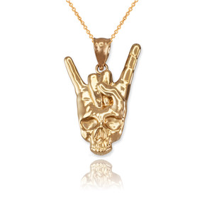 Rock On Yellow Gold Skull Pendant Necklace