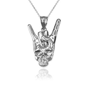 Rock On White Gold Skull Pendant Necklace