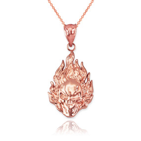 Flaming Skull Rose Gold Pendant Necklace