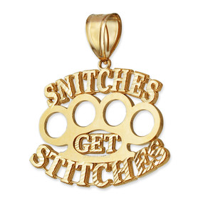 'SNITCHES GET STITCHES' Gold Knuckles Duster Hip-Hop Pendant