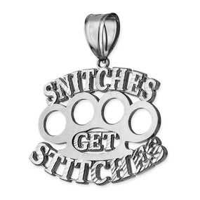 'SNITCHES GET STITCHES' Silver Knuckles Duster Hip-Hop Pendant