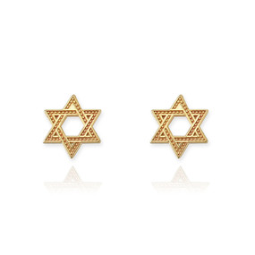 14K Yellow Gold Star Of David Jewish Stud Earrings