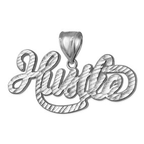 Sterling Silver HUSTLE Script Ward Hip-Hop DC Pendant
