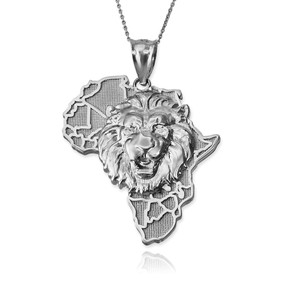 Silver Africa Lion Pendant Necklace