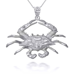 Sterling Silver Large Crab Pendant Necklace
