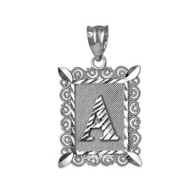 White Gold Filigree Alphabet Letter Initial A-Z Personalized Charm Pendant (S/M/L)