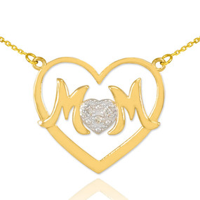 14K Gold Diamond Pave Heart "MOM" Necklace