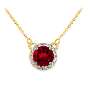 14k Yellow Gold Diamond Accent Ruby July Birthstone Necklace