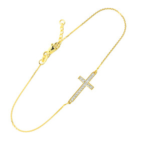 14K Gold Diamond Sideways Cross Bracelet