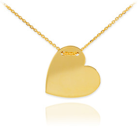 14K Gold Engravable Heart Necklace