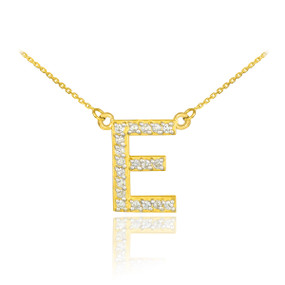 14k Gold Letter "E" Diamond Initial Necklace