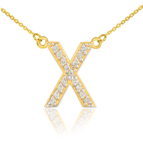 14k Gold Letter "X" Diamond Initial Necklace