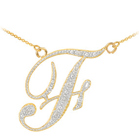 14k Gold Letter Script "F" Diamond Initial Necklace