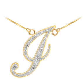 14k Gold Letter Script "J" Diamond Initial Necklace