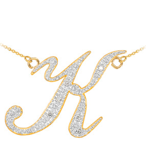 14k Gold Letter Script "K" Diamond Initial Necklace
