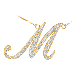 14k Gold Letter Script "M" Diamond Initial Necklace