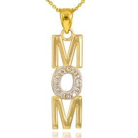 14K Gold MOM Diamond Studded Vertical Pendant Necklace