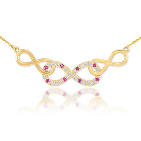 14k Gold Ruby Triple Infinity Necklace with Diamonds