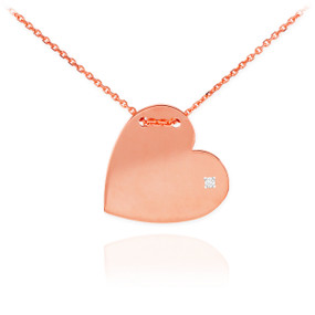 14K Rose Gold Diamond Engravable Heart Necklace