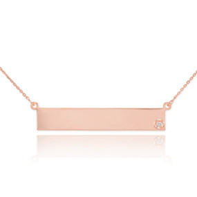 14k Rose Gold Engravable Name Bar Necklace with Diamond