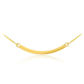 14K Solid Gold Curved Bar Necklace