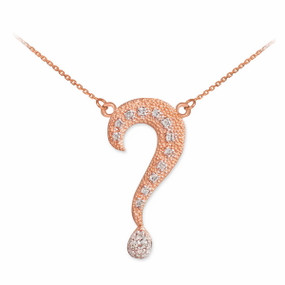 14K Textured Rose Gold Diamond Question Mark Necklace