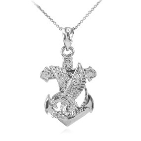 925 Sterling Silver Anchor Eagle Diamond Cut Pendant Necklace