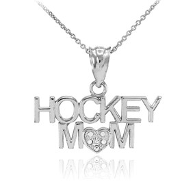 925 Sterling Silver HOCKEY MOM Heart CZ Pendant Necklace