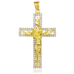 Gold CZ Crucifix Pendant
