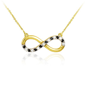 14k Polished Gold  Necklace with Clear & Black Infinity Diamonds
