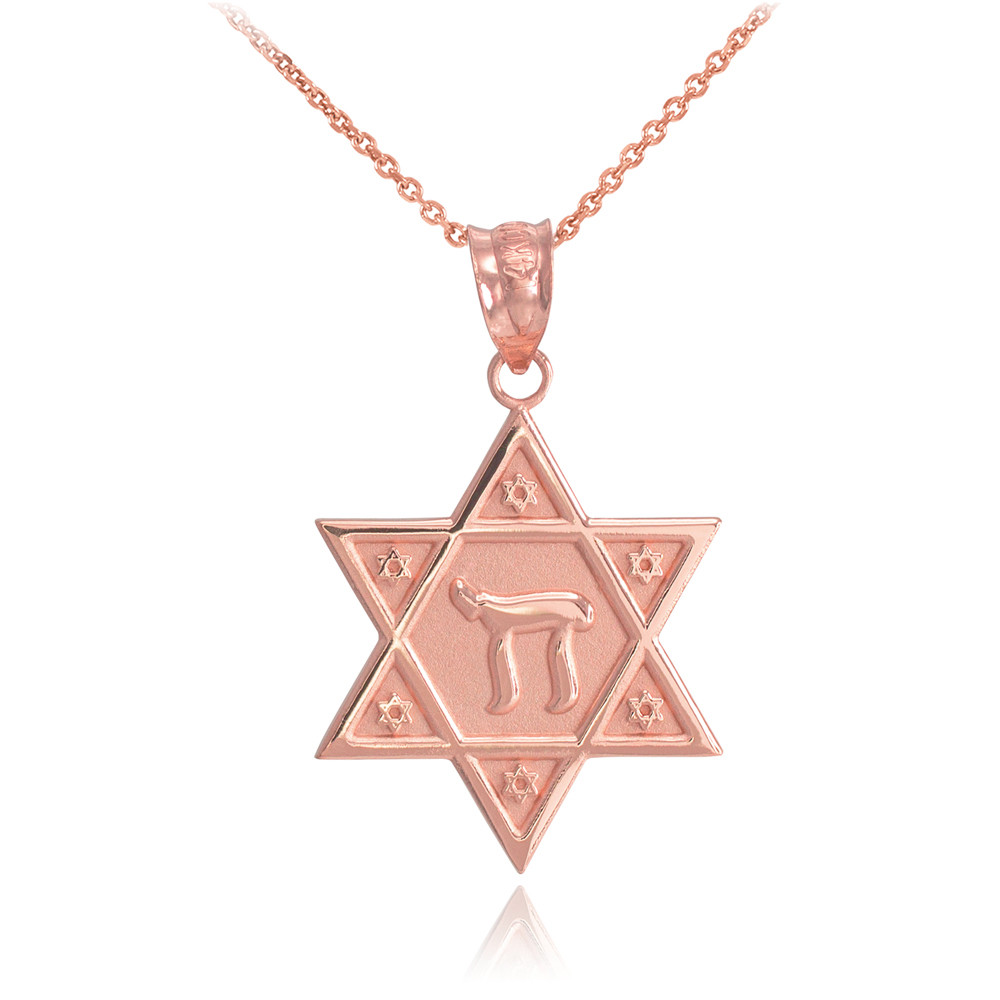 Collana Uomo Star Of David Chai In Argento 925 - Ciondolo Amuleto Texture Retrò Rodio - 20''