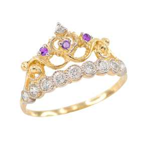 Purple CZ Gold Crown Ring