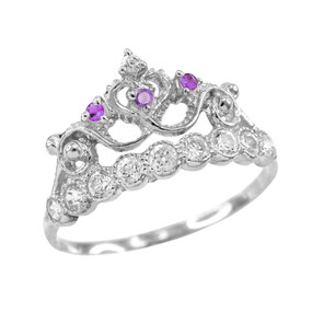 Purple CZ White Gold Crown Ring