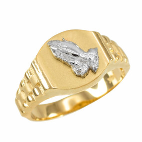 Gold Praying Hands Mens Religious Ring