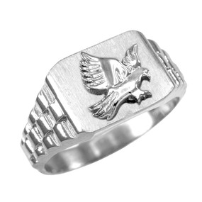 Mens White Gold American Eagle Ring