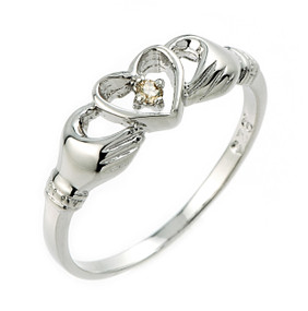 Silver Claddagh Champagne Diamond Ring