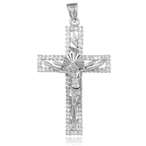 Silver CZ Crucifix Pendant