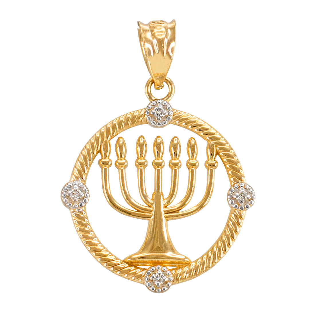 Gold Hanukkah Menorah Diamond Pendant Necklace