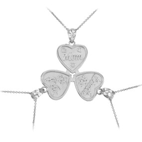Sterling Silver 3pc 'Mom' 'Big Sis' 'Little Sis' Heart Pendant Necklace Set
