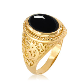 Gold Om Ring onyx