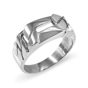 Sterling Silver Figaro Link Chain Ring