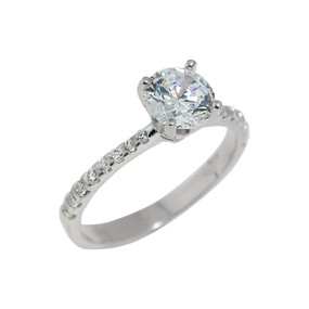 Sterling Silver Ladies CZ Engagement Ring