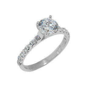 Sterling Silver Ladies Engagement Ring with Cubic Zirconia