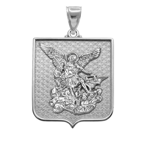 Solid White Gold St. Michael Badge Pendant