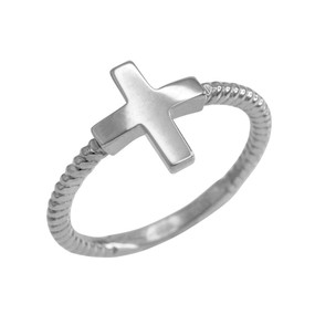 Sterling Silver Twisted Band Greek Cross Ring