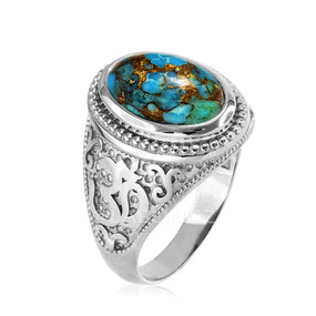 Silver Turquoise Om ring.