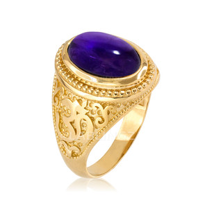 Gold Om ring with Amethyst Birthstone