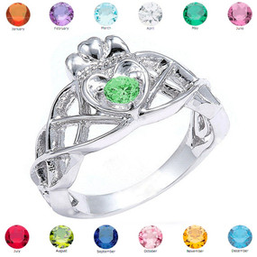 Sterling Silver Trinity Celtic Knot Personalized CZ Birthstone Ladies Ring