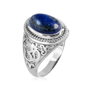 White Gold Lapis Lazuli Om ring